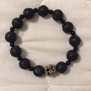 Black Lava  with sterling silver center bead